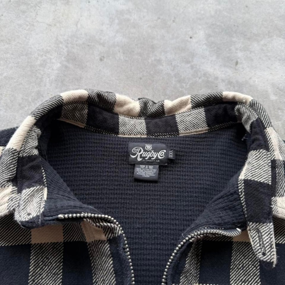 Vintage 90's black and white 100% cotton quarter zip thermal flannel  shirt - Picture 4 of 8